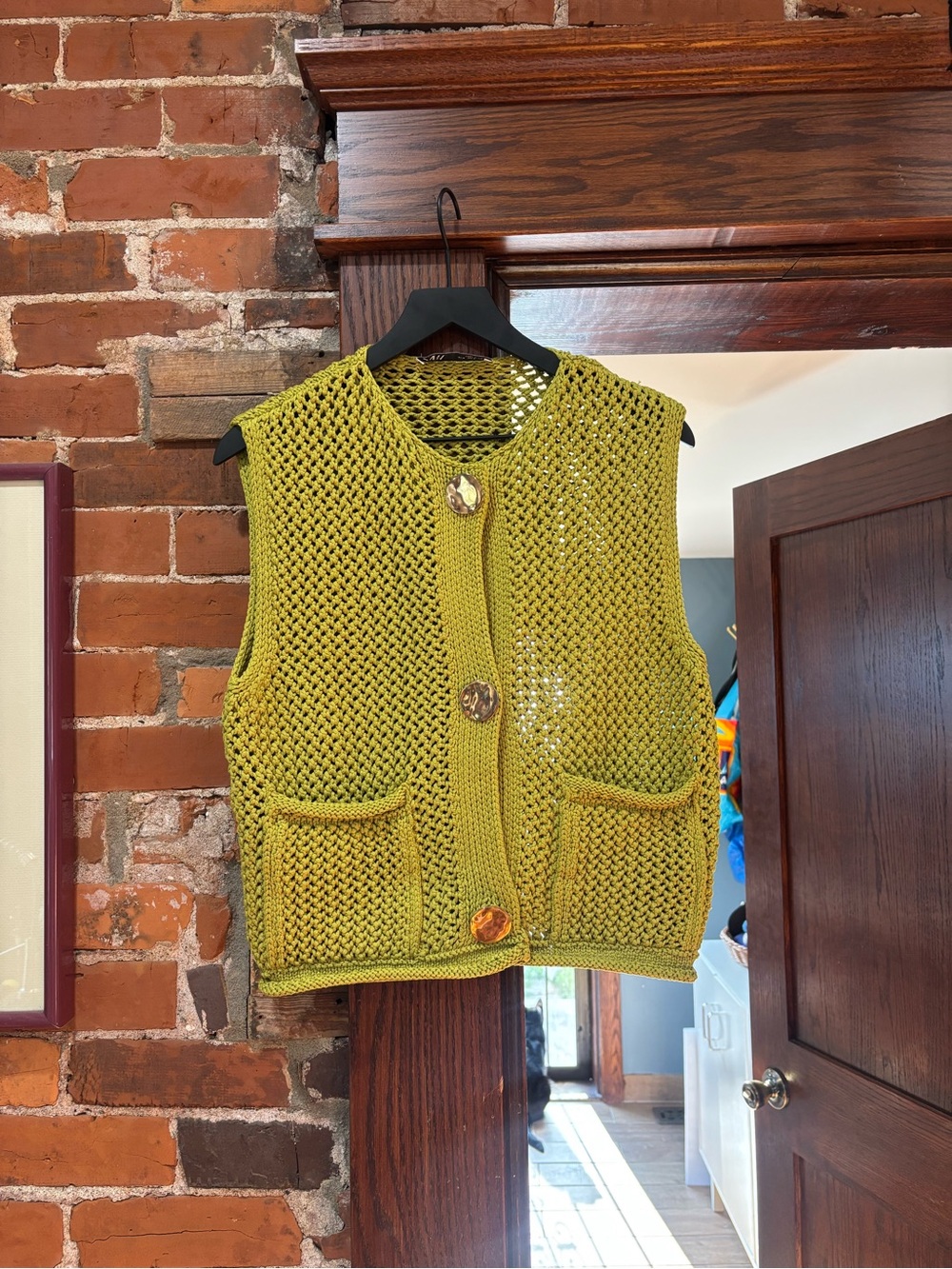 Medium Zara Woman Fw24 Gold-buttoned Chunky Knit Top Pistachio Green